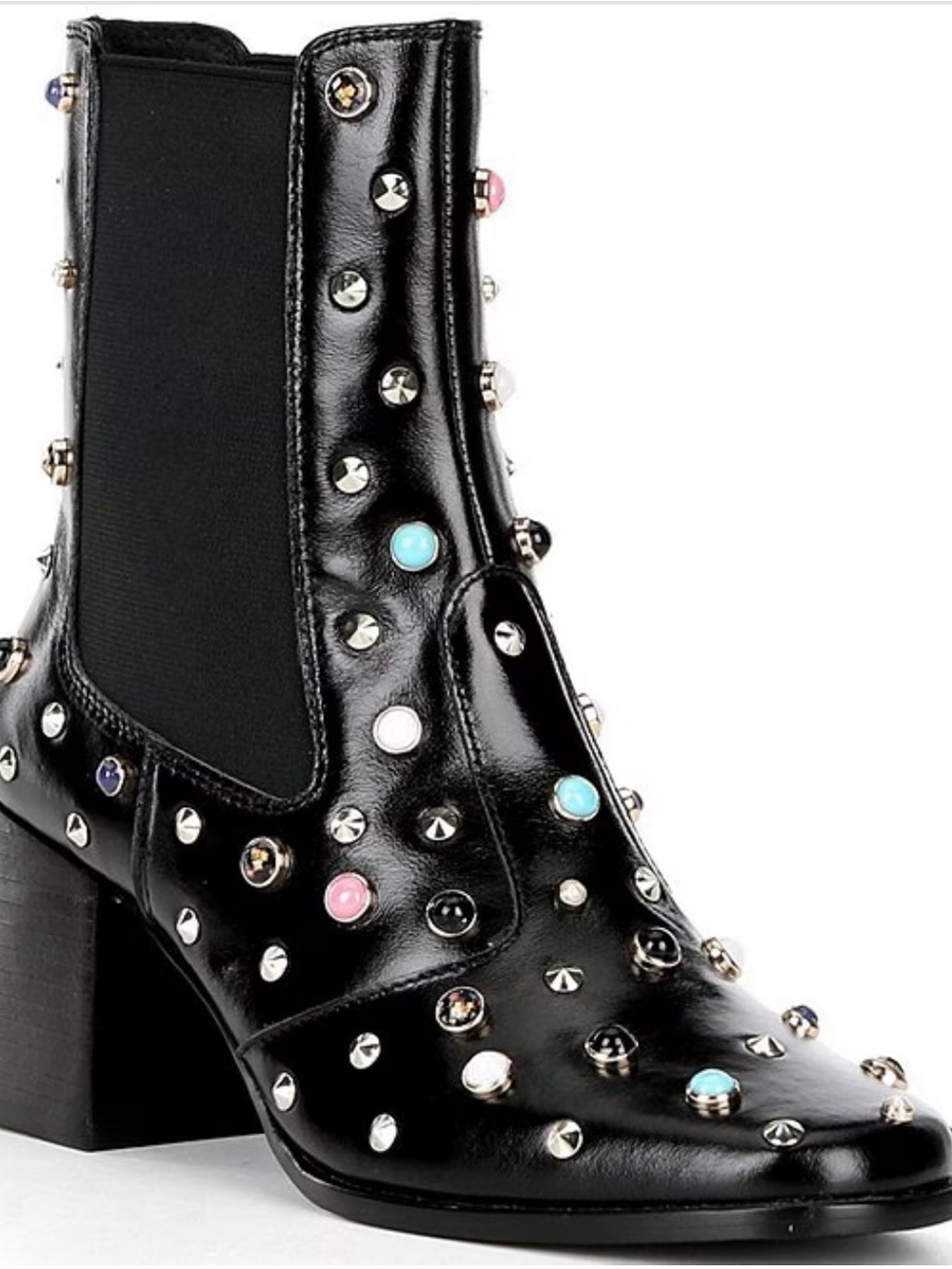 New Cecelia NY Black Whistle Studded Leather Block Heel Boots Size 7.5